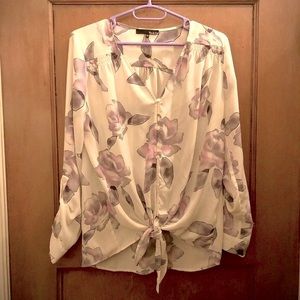 Floral Pattern, Tie Front, Blouse.